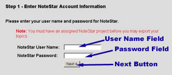 Image showing how to login to NoteStar using your username and password.