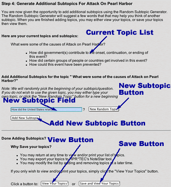 Image showing the current topic list, the random generator, and the viewing section.