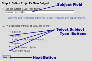 Image showing the text fields wher you define your subject and choose your topics concentration area.